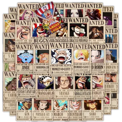 Bandai | 10/30/50pcs Cool Anime One Piece Wanted Posters Stickers DIY Laptop Phone Car Motorcycle Waterproof Sticker Kids Classic Toys