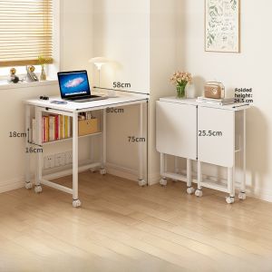 Foldable Portable Study Desk with Bookshelf Simple Computer Desk for Bedroom Office on Wheels Student Learning Desk Modern Minimalist Style