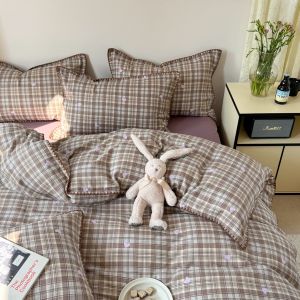 Nordic Ins Style Thickened Pure Cotton Double Layered Gauze Bedding Set Three Piece Four Piece Set Bed Sheet Bed Skirt Duvet Cover