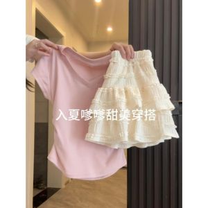 Bộ Đồ Hai Mảnh Phong Cách Hàn Quốc Ngọt Ngào Cay Nồng Mùa Hè Cho Nữ Bộ Đồ Thường Ngày Thời Trang Giảm Tuổi Bộ Váy Ngắn Tay Ngắn Cổ Chữ V