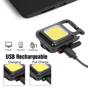 Multifunctional USB Rechargeable COB Work Lamp/ Mini Keychain LED Light for Outdoor Camping Fishing/ Night Security Flashlight