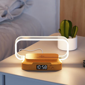 Shenzhi Tech WR06 LED Table Lamp with Digital Clock Wireless Charging Phone Stand Dimmable Night Light