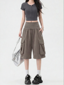 FINGERCROXX | American Style Rope Draw Multi-Pocket Loose Crop Pants