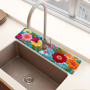 VIKAMA Colorful Floral Sink Drain Mat – Non-Slip Quick-Drying Kitchen Faucet Countertop Absorbent Mat – Home Decor