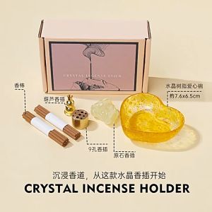 Natural Crystal Chip Drip Gel Lotus Flower Incense Stick Set Incense Burner Base天然水晶碎石滴胶莲花香插套装 供佛香炉香插底座