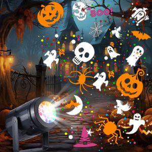 Halloween Projector with Spooky/Pumpkin/Ghost USB Powered Indoor/Outdoor LED Fairy Lamp for Home Halloween Party Christmas Decor