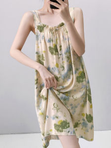 Summer Thin Cotton Silk Sleep Dress Womens Strap Home Clothes New Chinese Style Printed Dress Sweet Home Clothes