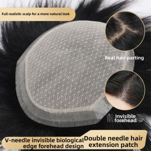 KEQIAO | Biological Scalp Full Frontal Lace V-Needle Male Topper