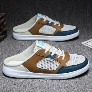 Mens Summer Breathable Mesh Slip-On Slippers Casual Sporty Half Slippers Large Size 46-48 Easy Wear Lazy Net Shoes
