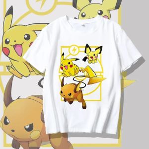 Bandai | Summer Pokemon Pikachu Graphic T Shirt Couple Loose Short Sleeve Anime Peripheral Casual Daily Wear Men Kids Cotton T-shirt