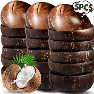 5ชิ้นโยเกิร์ตชามเปลือกหอยมะพร้าวธรรมชาติชามพร้อมช้อนสลัดผลไม้ชามไม้ชามของหวานชามข้าวโอ๊ตอาหารเช้าที่บ้าน