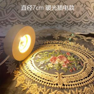 Creative round Solid Wood Glowing Base Night Lamp USB Plug-In Switch Control Warm Light LED Desk Lamp Decoration