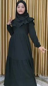 Set Gamis Anak Perempuan Crinkle Premium dengan Jilbab Voal 5-15 Tahun - Hitam Elegan