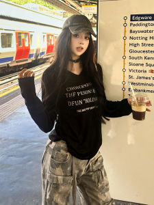 American Retro Hooded Long Sleeves T-Shirt Female Early Autumn Letter Print Idle Style Sun Protective Blouse Loose Thin Top