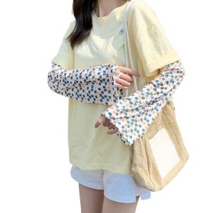 Summer Ice Silk Floral Bell Sleeves Cute UV Sunscreen Breathable Lightweight Soft for Women Outdoor Riding Mountain Climbing