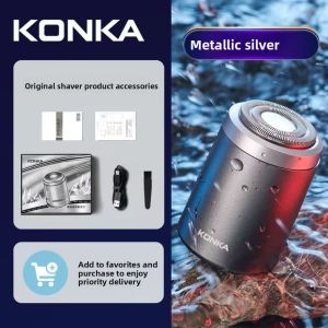 Konka Portable Mens Shaver Mini Series Car Charging Washable Stainless Steel Blade Rotating Type Single Head Shaver
