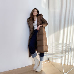 MeiYang Thickened Goose down Jacket Long Hooded Outerwear Warm Elegant Commute Style Standard Fit White Goose Feather Fill