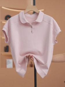 Shalldoer | Korean Style Half Button Short Sleeve T-Shirt Womens Summer Pure Color Comfortable Fashion Shoulder Top Commute Casual Wear