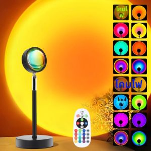 โปรเจคเตอร์โคมไฟพระอาทิตย์ตก ไฟ LED เปลี่ยนสีได้ 16 สี ไฟกลางคืนสำหรับถ่ายภาพเซลฟี่ปาร์ตี้ ของตกแต่งของขวัญคริสต์มาสสำหรับผู้หญิง