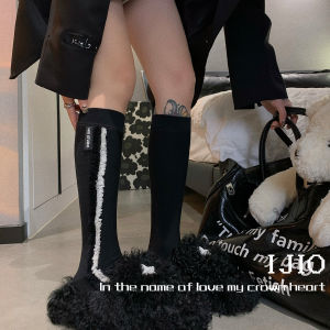 IJIO Original Design Anti-Wear Side-Striped Cotton Socks Japanese Mount Fuji Style Moustache Pattern High-Tube Leggings
