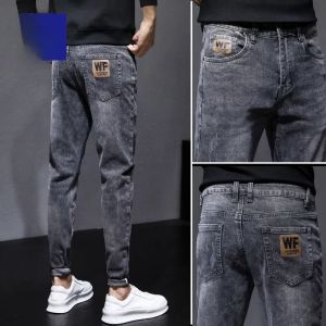 ROMON | Romon Mens Slim Fit Straight Leg Jeans Mid Waist Long Trousers Light Blue Casual Pants Fashionable Spring Autumn New Style