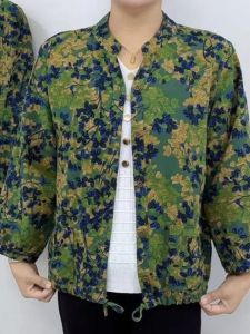 Loose Long Sleeve Casual Outerwear for Middle-Aged and Elderly Women Autumn Fashion Mom Clothes Vintage Style Round Neck Open Cardigan