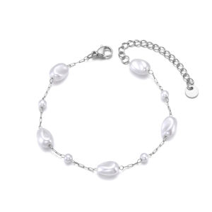 Lokaer Stainless Steel Simulated Pearl Chain Necklace Trendy Cubic Zirconia Collar for Women Fashion Jewelry Wedding Gift N25169