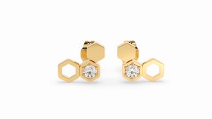 ALUXE 10K Gold Diamond Earring (Single) Honeycomb Shape Disney Winnie the Pooh Series EEDW004 EEDW014