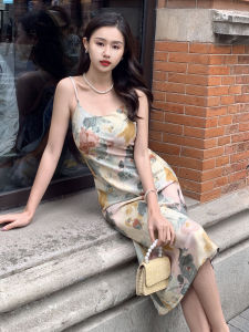 Summer Colorful Womens Dress Sweet Style High Waist A-Line Skirt Print Long Dress Zipper Closure Sleeveless Commute Friendly