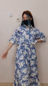 4777 dawari floral button long skirt one set rok