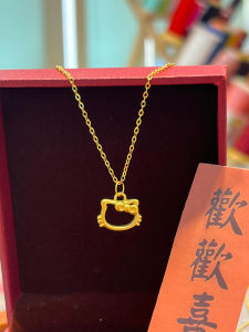 Hello Kitty Hollow Gold สร้อยคอผู้หญิง เรียบง่าย High-end Feeling Kitty Cat Kt โบว์ 18k Gold Clavicle Chain แฟชั่นเครื่องประดับ