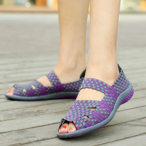 Handwoven Elastic Band Slip-on Fishmouth Casual Shoes