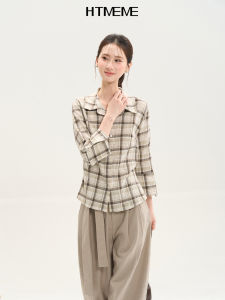 HTMEME | Commuter Slim Waist 3/4 Sleeve Plaid Shirt