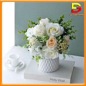 Hoa giả Bình Hoa Mix Trắng Kem Cao 33cm Trang Trí Nhà Cửa Cửa Hàng Văn Phòng Sự Kiện DG-120