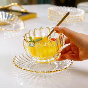 Gilt Edging Glass Dishes Household Fruit Plate Small Exquisite Beauty Salon Dessert Bowl Dim Sum Dish Candy Tray Snack Dish