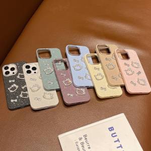 3D ประดับหัวแมวและโบว์เคสโทรศัพท์ IMD แวววาวสำหรับ iPhone 11 12 13 14 15 16ซีรีส์