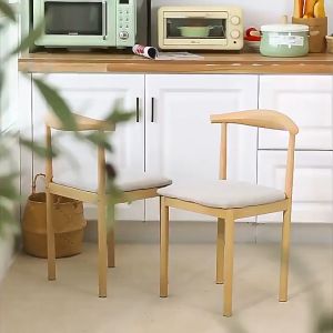 LALA Imitation Wood Dining Chair Stool Nordic Iron Bull Horn Chair Home Lounge Minimalist Chair Steel Wooden Simple Style Shair With PU Leather 铁艺牛角椅