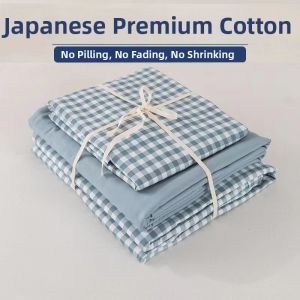 Japanese Simple Style Plaid Bedding Set