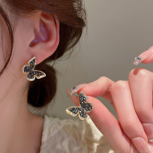 🦋Black Butterfly Earrings Korean Style Fashion Jewelry Exquisite Hollow Butterfly Rhinestone Stud Earrings For Women Girls Shining Zircon Inlaid Earrings Vintage Crystal summer earrings for women beach Wedding Stud Earrings dangling earrings for women