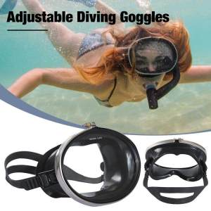 HD Anti-Fog Waterproof Tempered Glass Diving Mask Fisherman Stainless Diving Goggles Diving Goggles Adult Kids Snorkel Goggles Frame (Black)