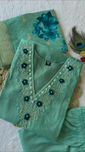 [PRE-ORDER] Size M to 2XL KURTI WITH PANT:- ROMAN SILK WITH HEAVY EMBROIDERED WORK sets_390