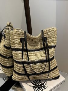 ฤดูร้อน 2024 แฟชั่นใหม่ความจุขนาดใหญ่ฟางทอ ผู้หญิง กระเป๋าสะพายไหล่ ลำลอง กระเป๋าโท้ตเดินทาง เรียบง่าย กระเป๋าถือสไตล์