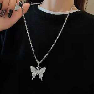 Necklace Ornament Women Easiest for Match Fancy Personalized Hip Hop Sweater Chain Accessories Long Corn Chain Diamond Butterfly Pendant