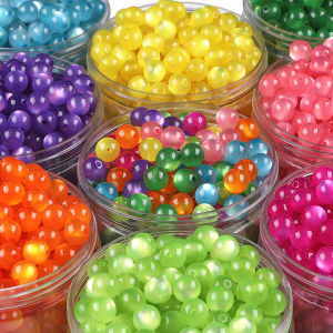 100 Chiếc Hạt Nhựa Mắt Mèo Tròn 6/8mm Nhiều Màu Sắc Lỗ Thẳng Hạt Rời Dùng Làm Đồ Trang Sức Tự Làm Phụ Kiện Làm Khuyên Tai