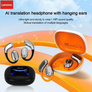 [AI Earphone]Lenovo Wireless Hanging Ear Headphone QT02 Real Time Translator With Touch Screen Charging Case Earbud for Business