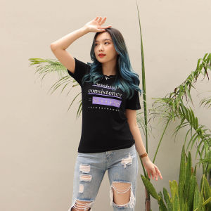 Baju Kaos Cewek Slimfit Print Point Eight Spandek Bahan Adem Nyaman Dipakai Jalan Santai Nongkrong