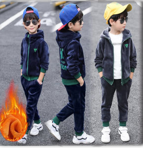 ชุดกันหนาว ชุดวอร์ม มีฮูท ซิปหน้า ชุดกันหนาวผ้ากํามะหยี่นิ่ม