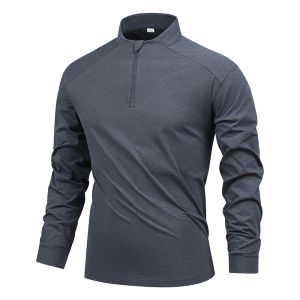 Loose Fit Long Sleeve Zipper Neck T-Shirt for Men Spring Autumn Lightweight Fashion Outdoor Sports Casual Base Layer Top