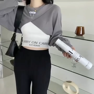 3PCS Y2K Streetwear Set | Cropped Sweatshirt + Letter Print Tank + High Waist Wide Leg Pants