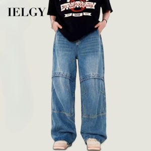 Quần bò chất lượng cao dáng rộng và đơn giản ống thẳng nghệ thuật thời trang retro đẹp trai cho Nam Nữ ielgy màu trơn